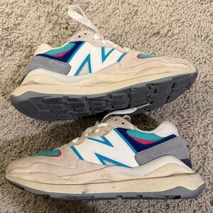 New Balance Beige Sneakers with Teal, Navy & Pink Accents